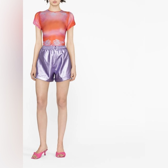 ROTATE BIRGER CHRISTENSEN Belina embossed-logo metallic shorts in Lilac Size 2 - Picture 1 of 11